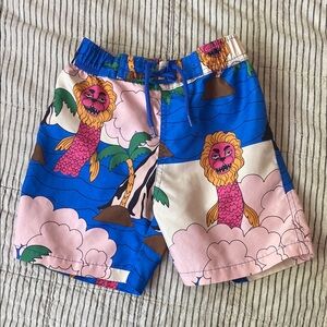 EUC Mini Rodini Blue and Pink Swim Trunks Vibrant Design